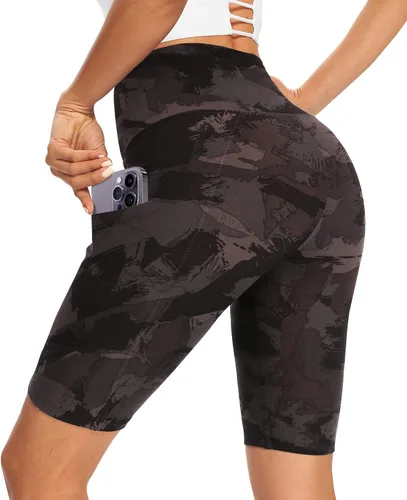 Pantalones cortos de ciclismo para mujer con bolsillos, cintura alta, control de abdomen, pantalones cortos de ciclismo para gimnasio,