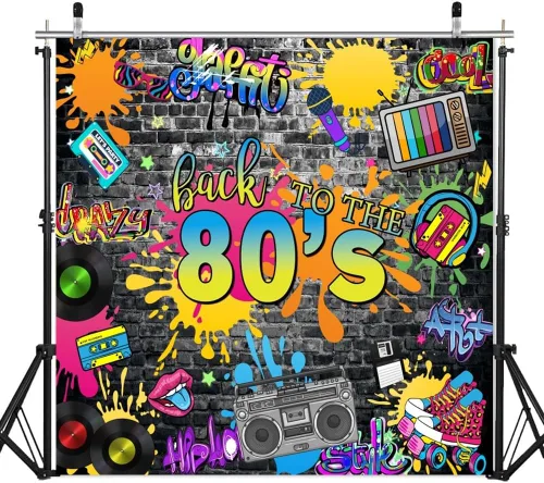 Miniatura 11 de Telón de fondo de los años 80 para fiestas, hip hop, rock, discoteca, fiesta de cumpleaños, fondos de fotos retro, graffiti, fondo de pared