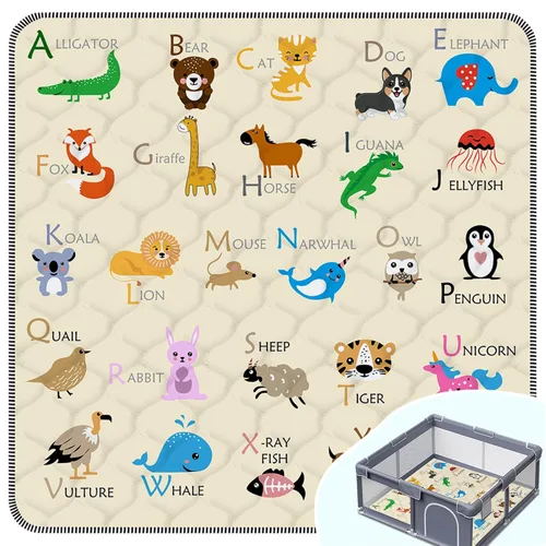 Miniatura 10 de Alfombra de Juego para Bebé, Gruesa y Suave de 47" X 47", Alfombra de Corral, Antideslizante y Lavable a Máquina, Alfombras de Juego para Piso