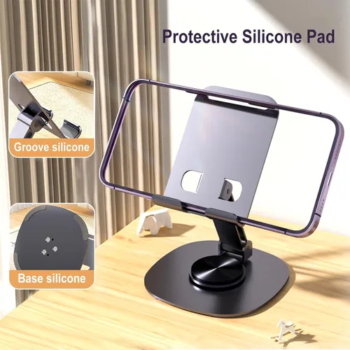 Miniatura 3 de ONCHEER Soporte de teléfono giratorio de 360° para escritorio, soporte portátil y plegable para teléfono celular para oficina y cocina, soporte