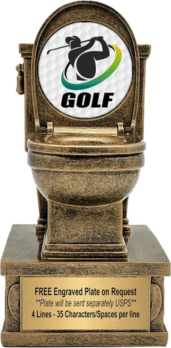 Decade Awards Trofeo de pedestal dorado para inodoro con insertos opcionales, 7 pulgadas de alto, placa grabada bajo petición Golf