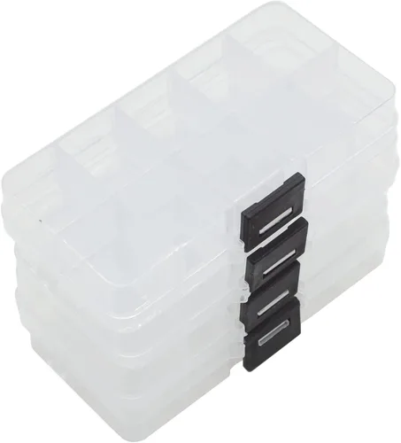 Yansanido 4 piezas, 10 rejillas de 5 x 2.5 pulgadas, organizador ajustable pequeño extraíble de plástico con divisor, caja de almacenamiento para