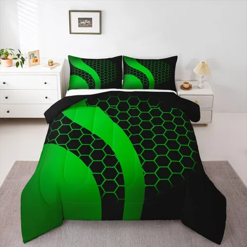 Miniatura 13 de Feelyou Juego de ropa de cama abstracta suave para niños y niñas, juego de edredón geométrico tamaño individual, edredón de rayas de microfibra