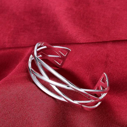 Miniatura 4 de JHWZAIY Brazalete de plata de ley 925 para mujer, brazalete abierto hueco para mujer