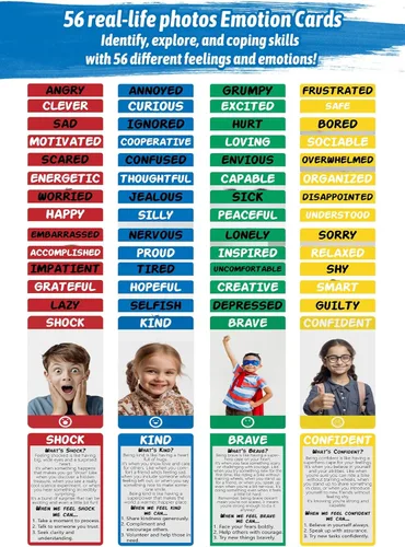 Miniatura 4 de Garybank Actividades de aprendizaje social emocional para niños, juego de conexión de sentimientos con 56 tarjetas de emociones, juguetes de terapia