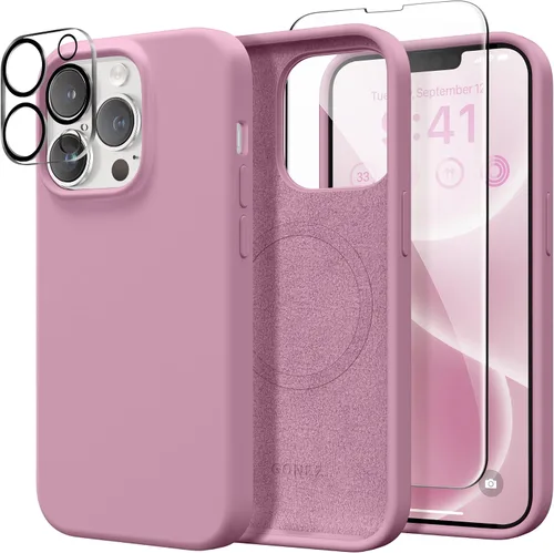Miniatura 82 de GONEZ Funda de silicona para iPhone 14 Pro Max, compatible con MagSafe, con protector de pantalla + protector de lente de cámara, silicona líquida a