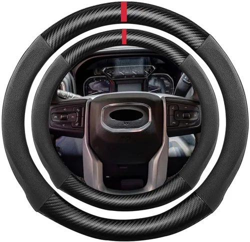 Miniatura 24 de Funda de volante de ante con fibra de carbono de K LAKEY, compatible con Porsche 718 Boxster Cayman 911 Panamera Macan Cayenne de 15 pulgadas, cuero