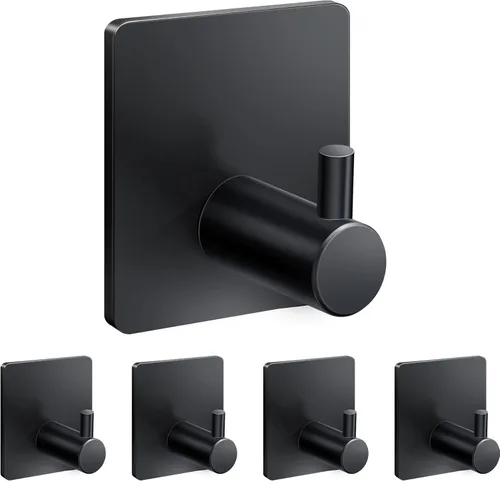 Miniatura 2 de xdgeLoad Ganchos de toalla para baño, paquete de 5 ganchos adhesivos plateados de pared, acero inoxidable mate, para pegar, toalla colgante, abrigo