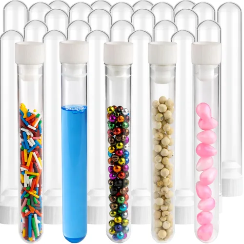 Miniatura 12 de Berenti 16 piezas de tubos de ensayo de plástico con tapas (50 ml) - 28 x 109 mm (ancho x largo) Tubos de ensayo como contenedores de almacenamiento