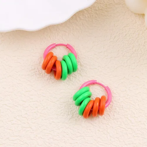 Miniatura 2 de Aretes de neón de los años 80 para mujer, coloridos aretes de aro redondos, 3 pares de aretes de acrílico geométricos retro para trajes de los años
