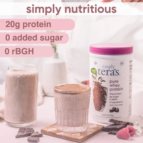 Miniatura 4 de simply tera's Polvo de Proteína de Suero Puro - Polvo de Proteína Limpia de Chocolate Oscuro, Polvo de Proteína de Suero de Leche Alimentada