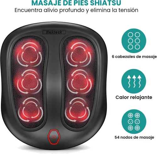Miniatura 3 de Nekteck Masajeador de pies con calor, Máquina masajeadora de pies eléctrica Shiatsu con calor y amasado para neuropatía, fascitis plantar, masaje