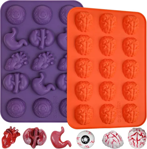 Moldes de Chocolate de Halloween Kamehame, Molde de Silicona en Forma de Cerebro, Molde de Órgano de 15 Cavidades con Forma de Cerebro, Ojo,