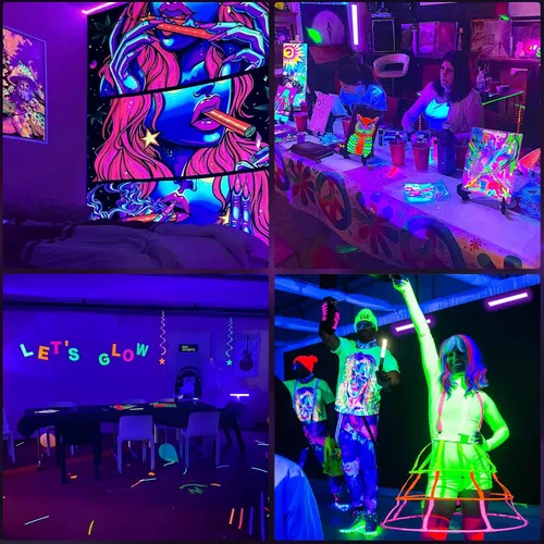 Miniatura 7 de Paquete de 8 Barras de Luz Negra LED de 40W, Luces Negras Iluminan 4000 pies² con Interruptor+Enchufe+Cable de 6 pies, para Suministros de Fiesta