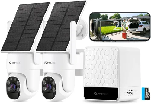 yeewise Cámaras de seguridad solares inalámbricas para exteriores, kit de 2 cámaras, sin suscripción, sistema de cámaras de seguridad para el hogar