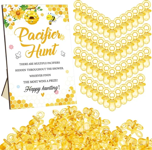 Miniatura 22 de Thyle Juego de 51 piezas de chupete de caza para baby shower, incluye signo de caza y 50 chupetes acrílicos para decoración de juegos de baby Rosa
