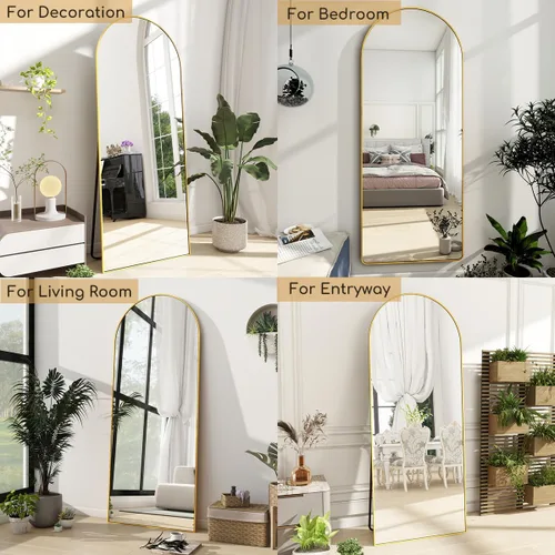 Miniatura 7 de Espejo de suelo, arqueado de cuerpo entero para colgar o apoyarse contra la pared, espejo corporal para dormitorio, espejo montado en la pared