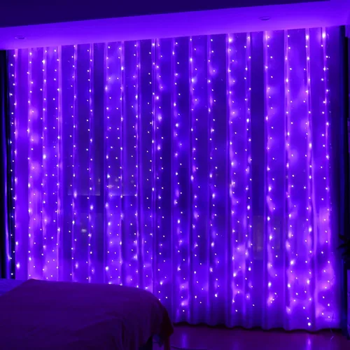 Miniatura 14 de HXWEIYE 300 luces LED de cortina de hadas, 9.8 x 9.8 pies, enchufe USB, 8 modos de luces colgantes de Navidad con control remoto para dormitorio