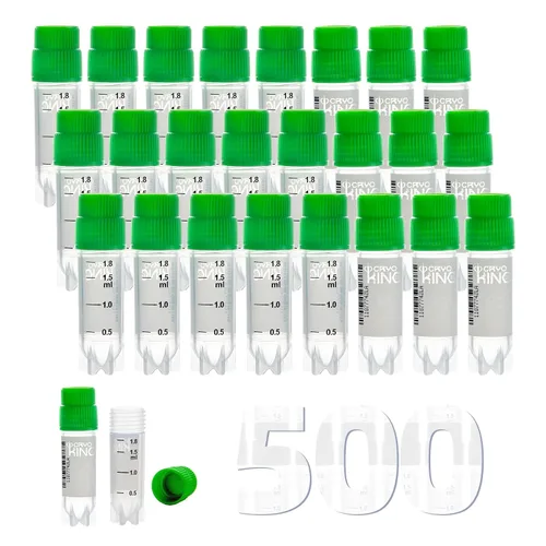 Miniatura 58 de Cryoviales de 0.0 fl oz, 25Pcs Cryotubes con código de barras lateral, frascos de esterilización con rosca externa, tubos de muestra con tapas Azul
