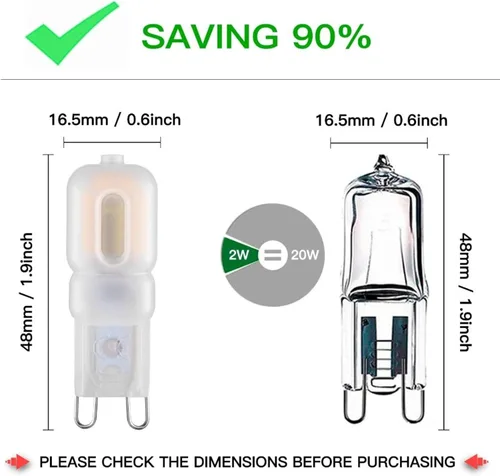 Miniatura 2 de Bombilla LED G9 de 2 W equivalente a 20 、 Lámpara halógena de 25 W, paquete de 10 unidades T4 G9 blanco cálido 3000 K 120 V G9, lámpara de araña