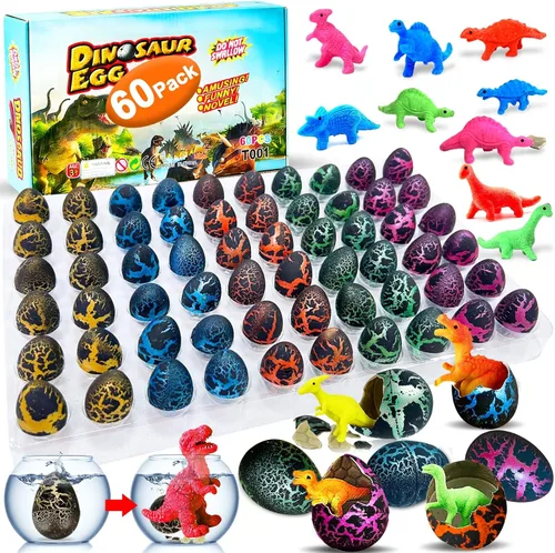 60 huevos de dinosaurio para incubar para niños, regalos de fiesta, regalos de Navidad para nietos, huevos de dinosaurio novedosos para crecer en el