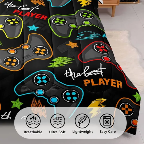 Miniatura 2 de Juego de ropa de cama gaming de 5 piezas tamaño Twin para niños, juego de edredón gamer para niños, niñas, adolescentes, 5 piezas de ropa de cama