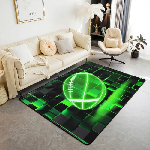 Miniatura 16 de Erosebridal Tapete de fútbol para interiores de 3 x 5 pulgadas, alfombra de fútbol neón para niños, adolescentes, hombres, brillantes, geométricas