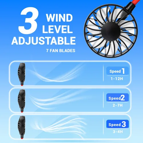Miniatura 3 de Ventilador de cuello portátil recargable, ventilador personal manos libres, mini USB, con banda para el cuello, ventilador deportivo de 3 Rojo Negro