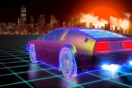 Miniatura 5 de 10x8ft Cyberpunk Car Backdrop Retro Futuristic Cyber City Skyscraper Red Moon Punk Racing Car Background Comic Game Racer Punk Birthday Party