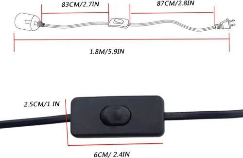 Miniatura 2 de Paquete de 2 cables de extensión de enchufe de luz LED E26/E27 de 5.9 pies con interruptor de encendido/apagado y enchufe de alimentación de CA