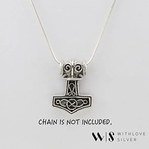 Miniatura 5 de WithLoveSilver Colgante de plata de ley con amuleto de guerrero nórdico y martillo de Thor Mjolnir, Plata esterlina