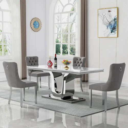 Miniatura 24 de SSLine Mesa de comedor moderna para mesa de cocina de mármol sintético de 6,70 pulgadas, mesa de comedor rectangular para muebles de cocina