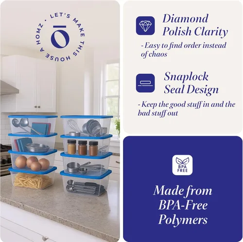 Miniatura 3 de HOMZ - Paquete de 10 contenedores Snaplock, pequeños organizadores de plástico transparentes con tapas, 6 cuartos de galón, azul - Cajas Tapa azul
