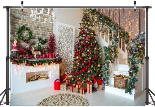 Miniatura 2 de AIIKES Telones de fondo de Navidad de 7 x 5 pies para fotografía, chimenea, fotografía de Navidad, fondo interior, árbol de Navidad, regalo