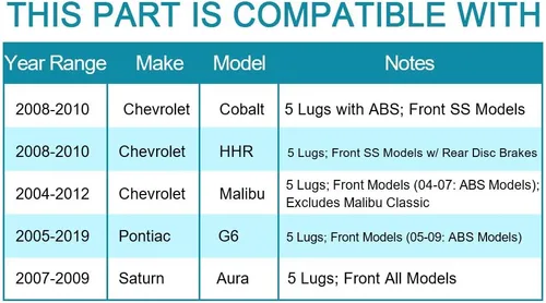 Miniatura 7 de IRONTEK Buje de rueda delantera y conjunto de cojinetes 513214 compatible con Pontiac 05-10 G6, para Chevrolet 04-12 Malibu/08-10 HHR SS/08-10