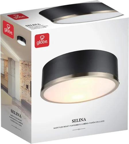 Miniatura 7 de GLOBE Electric 60309 Lámpara de techo de montaje empotrado de 2 luces, negro mate, acentos de latón antiguo, pantalla de vidrio esmerilado