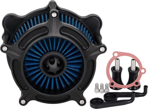 Miniatura 25 de Filtro de entrada azul con filtro de aire de corte en contraste compatible con Harley Dyna 1993-2016, Softail 1993-2015, Touring 1993-2007