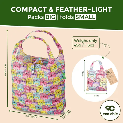 Miniatura 4 de ECO CHIC Bolsas plegables reutilizables para comestibles, bolsa de compras ligera, reciclada y reutilizable, bolsa plegable impermeable Gafas Gatos