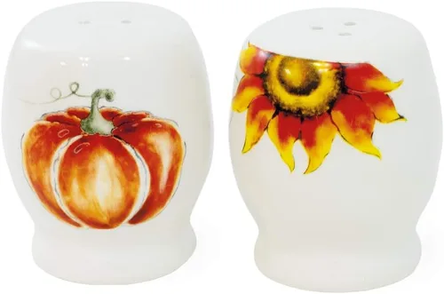 Boston International Juego de vajilla de cerámica de cosecha de calabaza, 2.5 x 3 pulgadas, juego de salero y pimentero