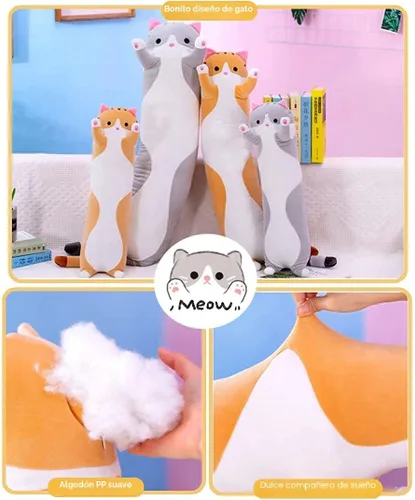Miniatura 3 de Almohada de felpa de cuerpo larga y suave con diseño de dibujos animados, para niños y niñas (gris, 19 pulgadas)