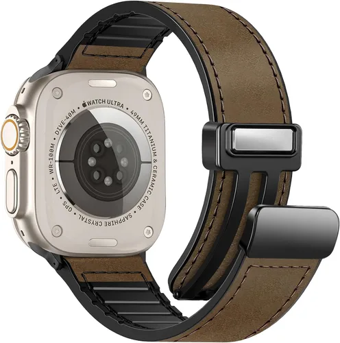 Miniatura 21 de Correas de cuero magnéticas compatibles con Apple Watch 42mm (Serie 10/11) 41mm 40mm 38mm para hombres y mujeres, cuero genuino con hebilla
