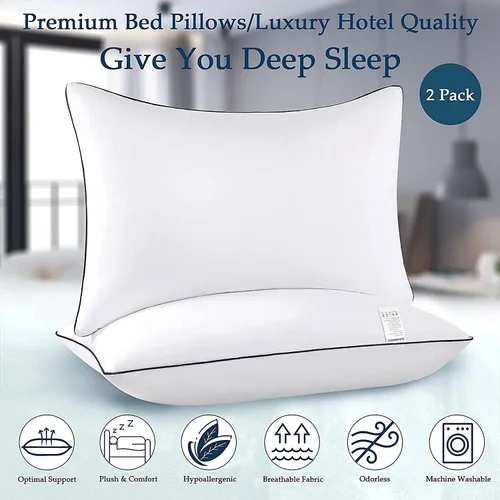 Miniatura 2 de Juego de 2 almohadas de cama de tamaño estándar para dormir, juego de 2 para dormir de lado, espalda y estómago, almohadas de lujo con relleno