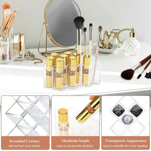 Miniatura 3 de Paquete de 3 soportes para lápices labiales, 30 espacios, acrílico, apilables, con forma de pez, soporte de exhibición de brillo de labios