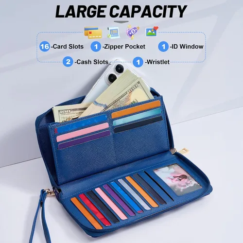 Miniatura 106 de Chelmon - Monedero para mujer de cuero genuino con bloqueo de señal RFID, para tarjetas de crédito