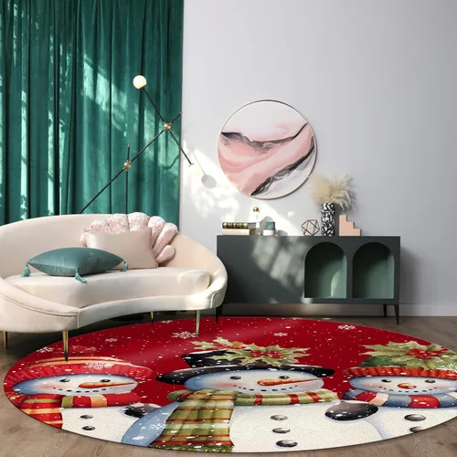 Miniatura 3 de Alfombra redonda de muñeco de nieve rojo de 3 pies, lavable para interiores y exteriores, para dormitorio, cocina, baño, sala de estar, comedor