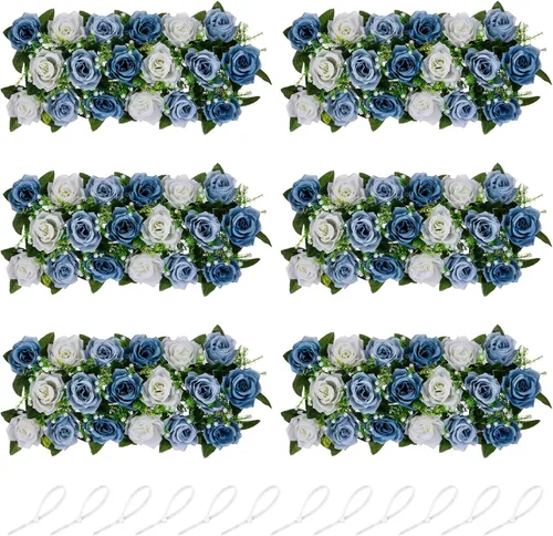 Miniatura 13 de NUPTIO Centros de mesa de flores artificiales para mesas, 6 unidades, color borgoña, rosa polvorienta y blanco cremoso, arreglos de rosas falsas