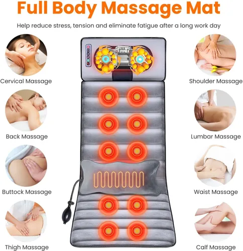 Miniatura 3 de KOCASO Alfombrilla de masaje eléctrica de cuerpo completo con almohadilla de masaje por vibración de calor, cojín de masaje de espalda, almohadilla