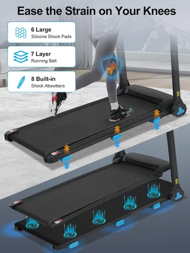 Miniatura 8 de Merax Cinta de correr con 8% de inclinación, cintas de correr plegables de 3.0 HP para el hogar, almohadilla para caminar de 10 MPH con barra