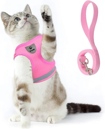 Miniatura 9 de Supet - Juego de arnés y correa para gatos y cachorros, arnés de malla suave con chaleco ajustable y correa reflectante para pasear gatos y conejos