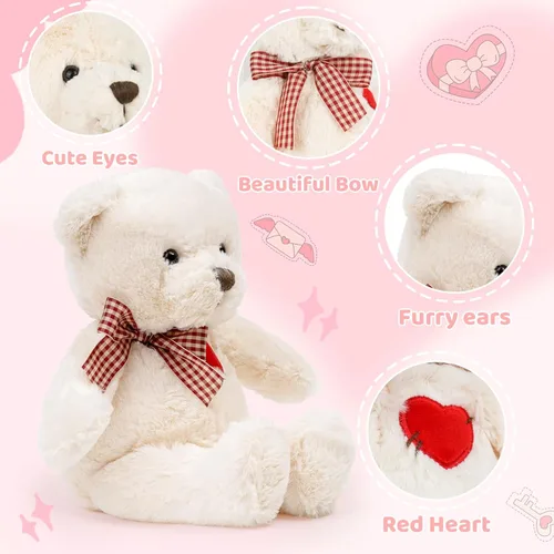 Miniatura 5 de Riuhot Oso de peluche pequeño con corazón, bonito oso de peluche blanco, oso suave, juguetes de peluche, regalos para novia, novio, niño